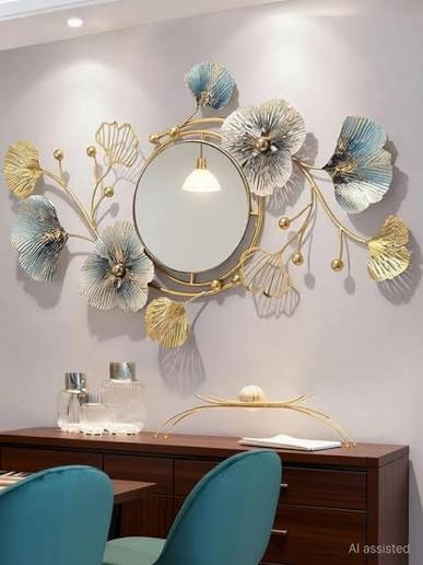 Gilded Ginkgo botanical metal art mirror handcrafted in Noida atelier